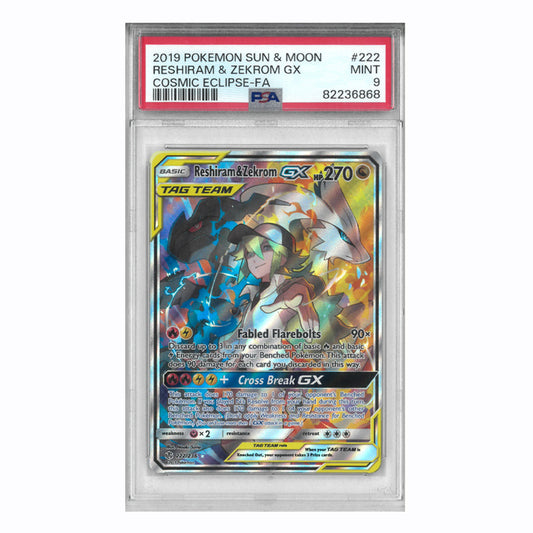 PSA 9 Reshiram & Zekrom GX 222/236